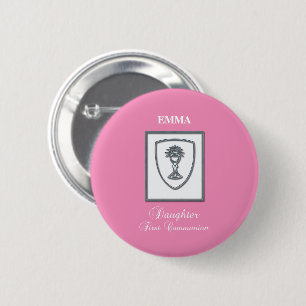 Badge Rond 5 Cm Fille, première communion chalice argent