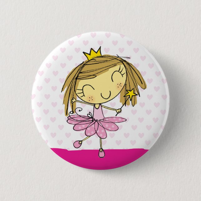 Badge Rond 5 Cm Fille rose mignonne de princesse Ballet (Devant)
