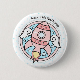Badge Rond 5 Cm Fille rose Rocketship