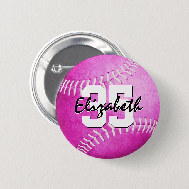 Badge Rond 5 Cm fille rose softball personnalisé (Devant & derrière)