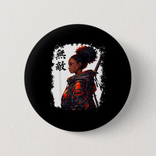 Badge Rond 5 Cm Fille samouraï noire anime guerrière afro africain