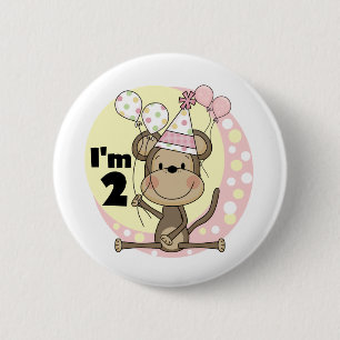 Badge Rond 5 Cm Fille singe en Casquette de fête 2e anniversaire