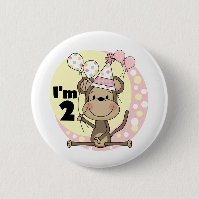 Badge Rond 5 Cm Fille singe en Casquette de fête 2e anniversaire (Devant)