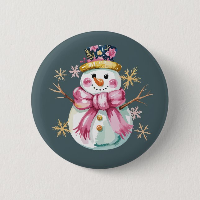 Badge Rond 5 Cm Fille Snowman hiver vacances Noël mignonne (Devant)