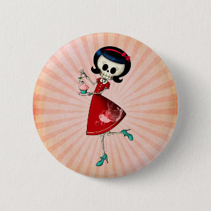 Badge Rond 5 Cm Fille squelettique douce et effrayante