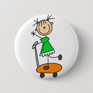 Badge Rond 5 Cm Fille sur le bouton de planche à roulettes