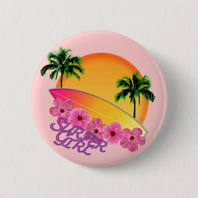 Badge Rond 5 Cm Fille surfeuse (Devant)
