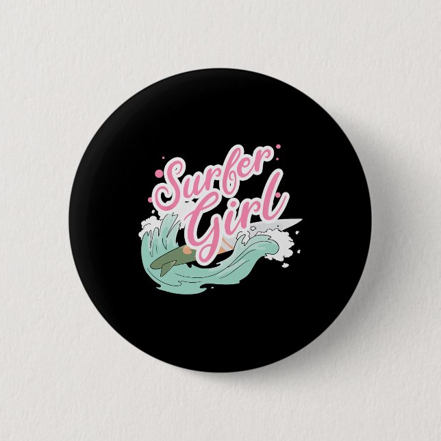 Badge Rond 5 Cm Fille surfeuse faisant du surf  (Devant)