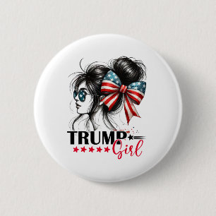 Badge Rond 5 Cm Fille Trump Chignon Décoiffé Lunettes de soleil Tr