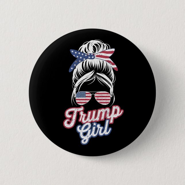 Badge Rond 5 Cm Fille Trump Chignon Décoiffé Vintage Drapeau Améri (Devant)