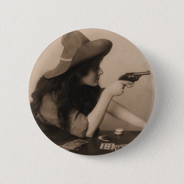 Badge Rond 5 Cm Fille vintage de vache (Devant)