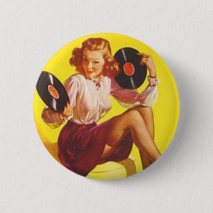 Badge Rond 5 Cm Fille vintage de vinyle