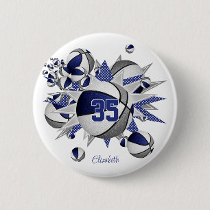Badge Rond 5 Cm filles bleu gris sport basket étoiles