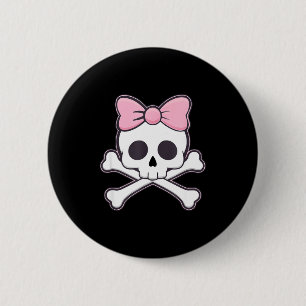 Badge Rond 5 Cm Filles Crâne Mignon Avec Nœud Papillon Rose Kawaii