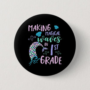 Badge Rond 5 Cm Filles de 1re année mignonne sirène Frist Day Kids