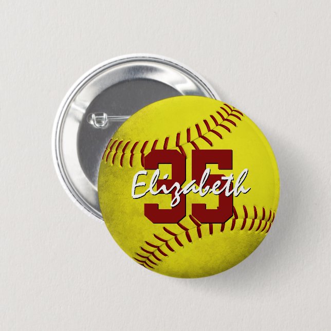 Badge Rond 5 Cm filles de softball jaune grungy personnalisées (Devant & derrière)