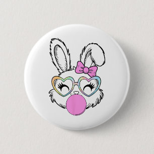 Badge Rond 5 Cm Filles Femmes Lapin Lapin Visage Rose Coquette Arc