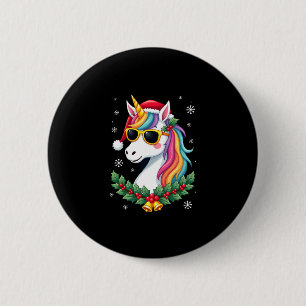 Badge Rond 5 Cm Filles Garçons Licorne de Noël Xmas Santa Mignon E