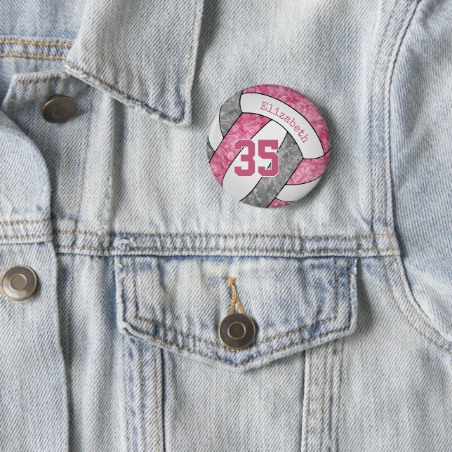 Badge Rond 5 Cm filles gris rose personnalisées volley-ball (En situation)