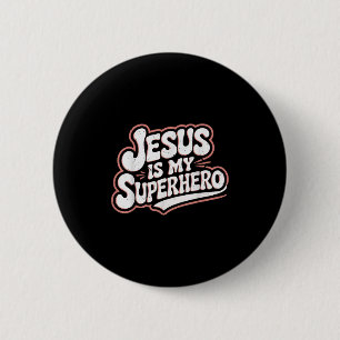 Badge Rond 5 Cm Filles Jésus Est Mon Superhéros Christian Toddler