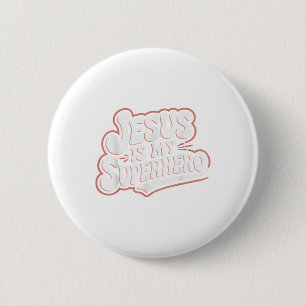Badge Rond 5 Cm Filles Jésus Est Mon Superhéros Christian Toddler