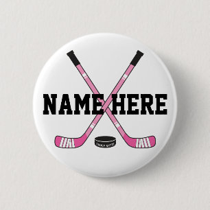 Badge Rond 5 Cm Filles Joueuse de hockey personnalisée Nom Pink Pi
