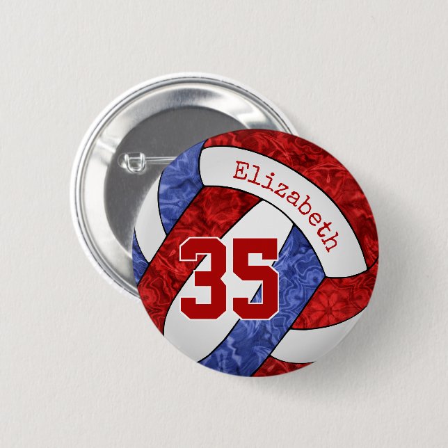 Badge Rond 5 Cm filles nom rouge bleu volleball équipe couleurs (Devant & derrière)