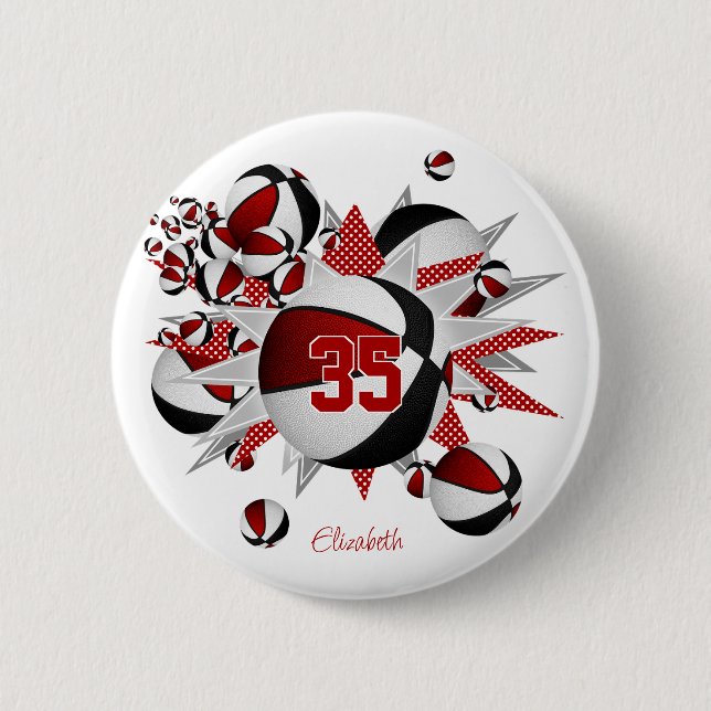 Badge Rond 5 Cm filles rouge noir sport basketball stars (Devant)