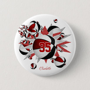 Badge Rond 5 Cm filles rouge noir sport basketball stars