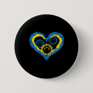 Badge Rond 5 Cm Filles soutien ukrainien Cœur d'Ukraine Tournesols