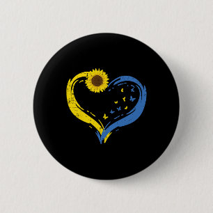 Badge Rond 5 Cm Filles ukrainiennes Cœur Ukraine Tournesol Papillo