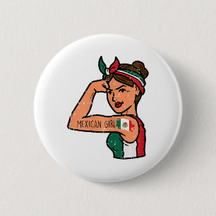 Badge Rond 5 Cm Fillette Mexicaine Mujer Rosie Riveter Cinco De Ma