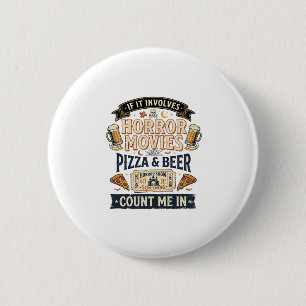 Badge Rond 5 Cm Films d'horreur Pizza Bière Drôle Halloween_1