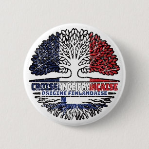 Badge Rond 5 Cm Finlande Finlande Français France Arbre Drapeau