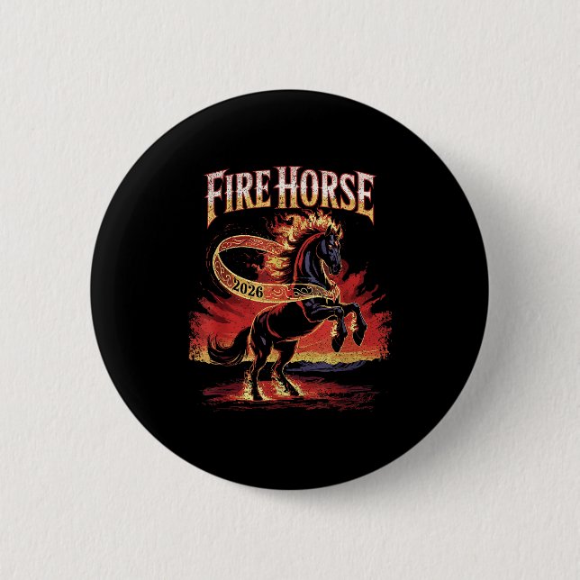 Badge Rond 5 Cm Fire Horse 2026 Zodiac Art Chinese New Year  (Devant)