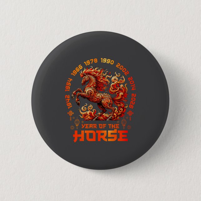 Badge Rond 5 Cm Fire Horse Chinese Zodiac Symbol 2026 Lunar New Ye (Devant)