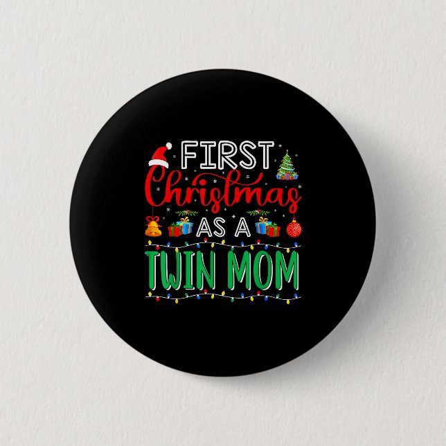 Badge Rond 5 Cm First Christmas As Twin Mom Family Matching New Tw (Devant)