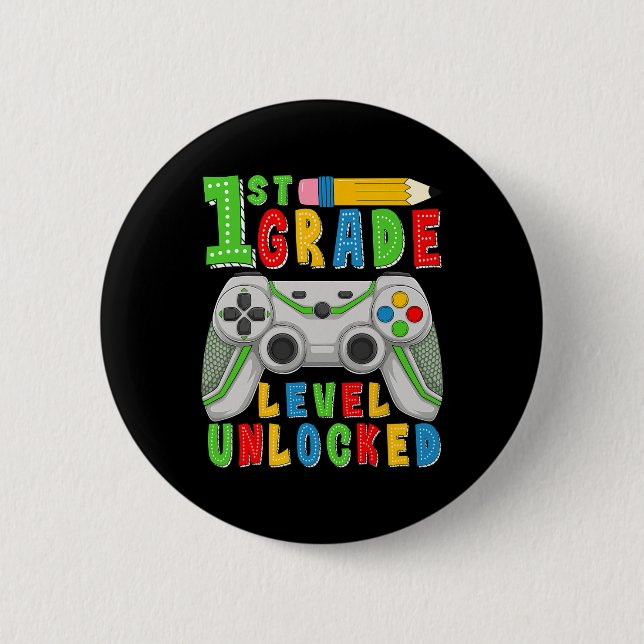Badge Rond 5 Cm First Grade Level Unlocked Ck To School Gamer Boys (Devant)