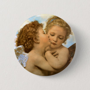 Badge Rond 5 Cm First Kiss (détail d'ange) par Bouguereau
