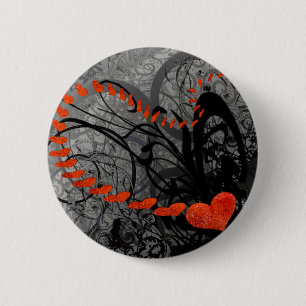 Badge Rond 5 Cm Fissures du coeur noir et rouge