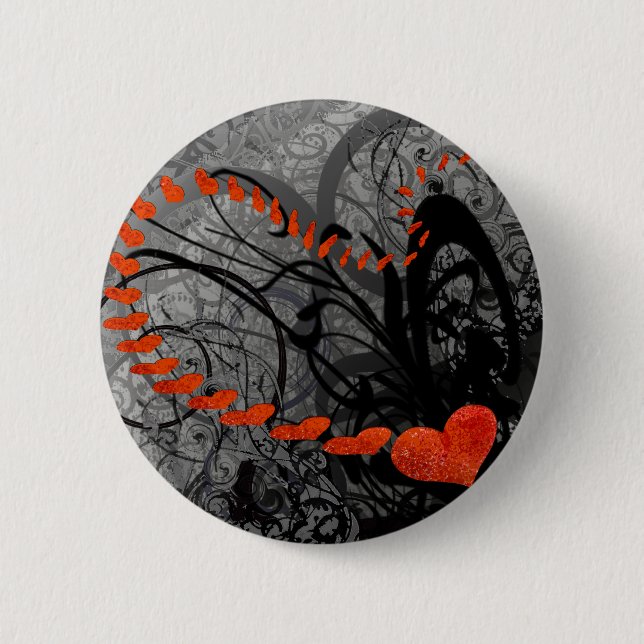 Badge Rond 5 Cm Fissures du coeur noir et rouge (Devant)