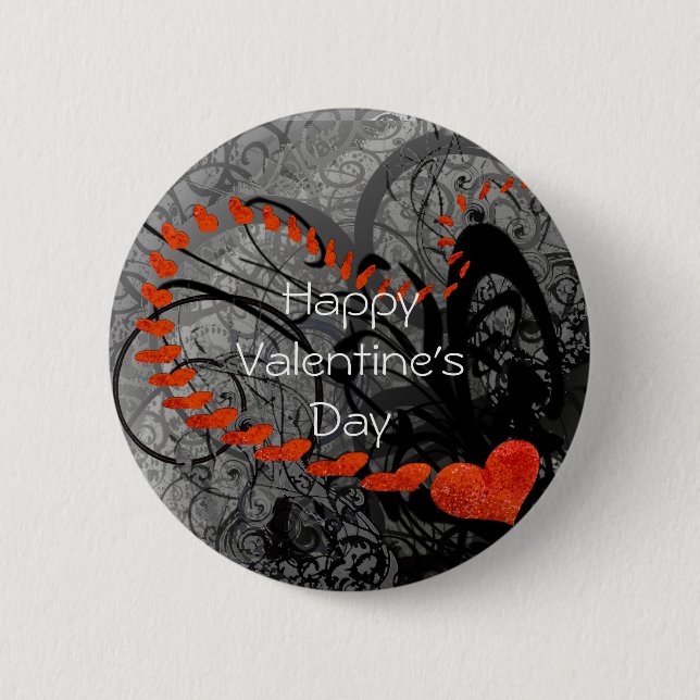 Badge Rond 5 Cm Fissures du coeur noir et rouge (Devant)