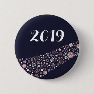 Badge Rond 5 Cm Flacon de neige moderne bleu foncé, rose et blanc