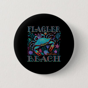 Badge Rond 5 Cm Flagler Beach Floride Crabe Bleu Été Plage Vacance