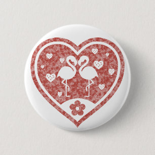 Badge Rond 5 Cm Flamant d'amour à cœur texturé
