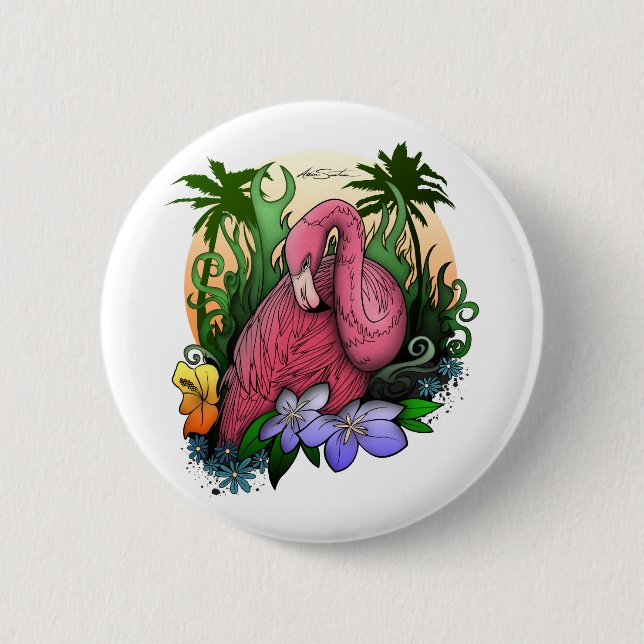 Badge Rond 5 Cm Flamant rose (Devant)