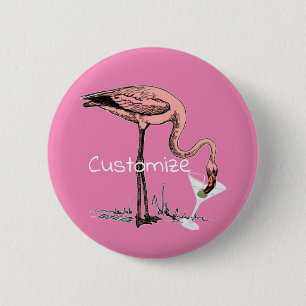 Badge Rond 5 Cm Flamant rose Boire Martini Thunder_Cove