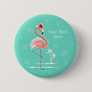 Badge Rond 5 Cm Flamant rose de Noël Texte bouton rond