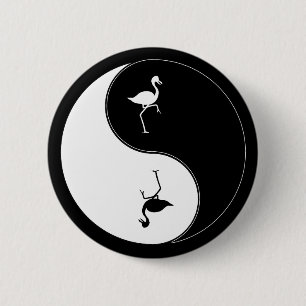 Badge Rond 5 Cm Flamant rose de Yin Yang