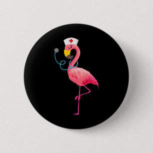 Badge Rond 5 Cm Flamant rose d'infirmière - Amusant de Flamant ros
